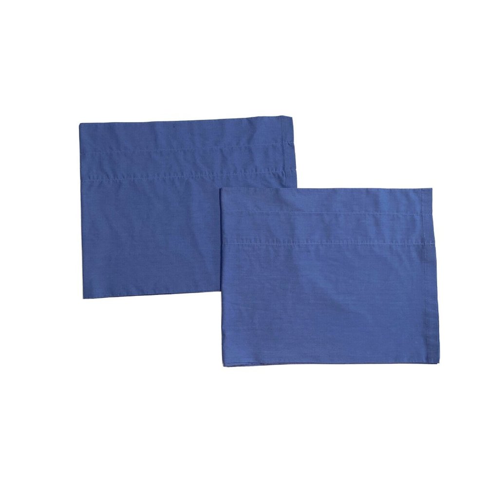 2 Vintage Blue Solid Cloth Valances Short Curtains Pair Cotton Window Treatments